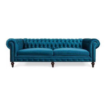 Hanel Mobilya Klasik Chesterfield Mavi Kadife Chester Kanepe