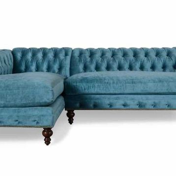 Hanel Mobilya Klasik Chesterfield Mavi Kadife Chester Köşe Koltuk Takımı