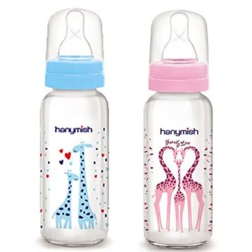 Hanymish 240 ml Mavi-Pembe Cam Biberon