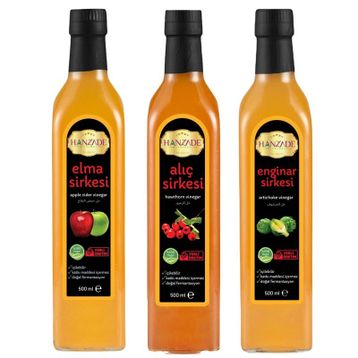 Hanzade Bitkisel 500 ml Elma Sirkesi + 500 ml Alıç Sirkesi + 500 ml Enginar Sirkesi
