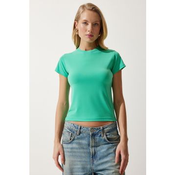 Happiness İst. EN00611 Kadın Açık Yeşil Bisiklet Yaka Basic Sandy T-Shirt