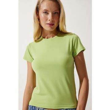 Happiness İst. Kadın Fıstık Yeşili Bisiklet Yaka Basic Sandy T-Shirt EN00611