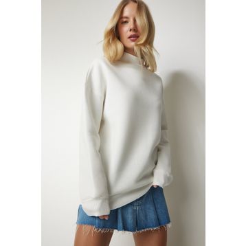 Happiness İst. UB00166 Kadın Ekru Dik Yaka Basic Şardonlu Sweatshirt
