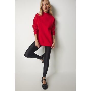 Happiness İst. UB00166 Kadın Kırmızı Dik Yaka Basic Şardonlu Sweatshirt