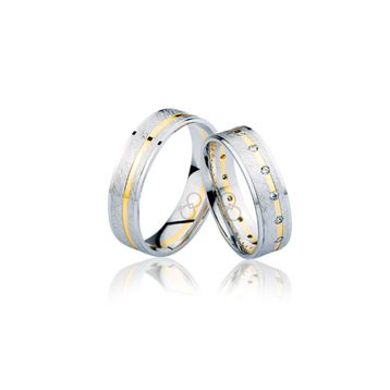 Harem Altın 2904-1 Beyaz Sarı Şeritli Taşlı Altın Alyans