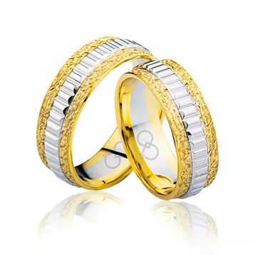 Harem Altın 3205-3 Sarı Beyaz Şeritli Altın Alyans