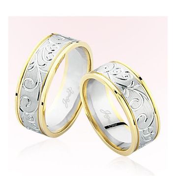 Harem Altın 6403 Sarı Beyaz Desenli Altın Alyans