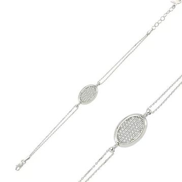 Harem Altın BR0460299 Oval Beyaz Taşlı Gümüş Kadın Bileklik