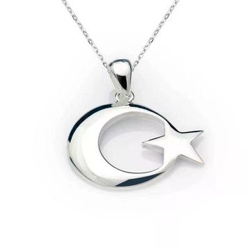 Harem Altın Gümüş Ay Yıldız Bayrak Kolye