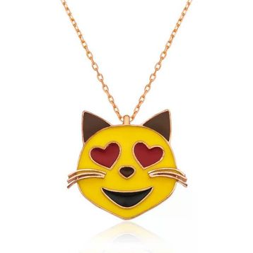 Harem Altın Gümüş Kalp Gözlü Kedi Emoji Kadın Kolye