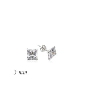 Harem Altın Gümüş Kare Tek Taş Zirkon - 3 mm Küpe
