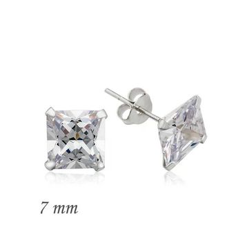 Harem Altın Gümüş Kare Tek Taş Zirkon - 7 mm Küpe