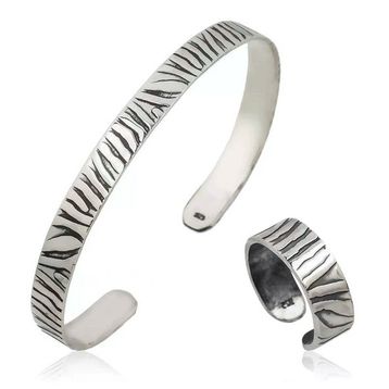 Harem Altın Gümüş Zebra Desenli Bileklik ve Yüzük Set