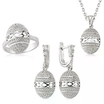 Harem Altın Gümüş Zirkon Taşlı Oval Kadın Set