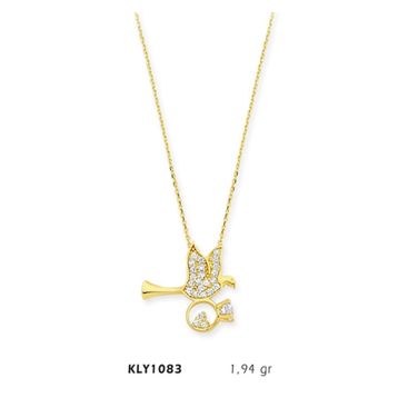 Harem Altın KLY1083 14 Ayar Altın Tektaş Taşıyan Kuş Kolye
