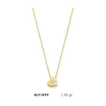 Harem Altın KLY1099 14 Ayar Altın Tektaş Kalp Kolye