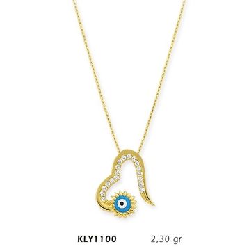 Harem Altın KLY1100 14 Ayar Altın Nazar Boncuğu Kalp Kolye