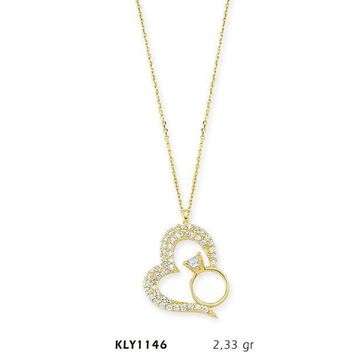 Harem Altın KLY1146 14 Ayar Altın Tektaş Yüzüklü Kalp Kolye