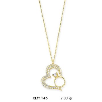 Harem Altın KLY1146 14 Ayar Altın Tektaş Yüzüklü Kalp Kolye