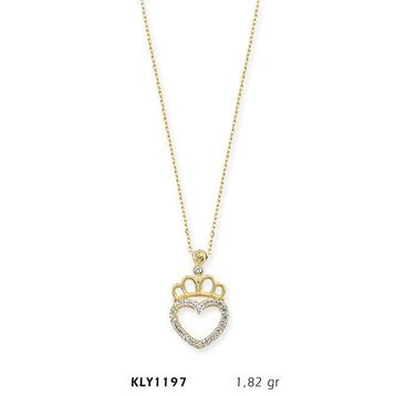Harem Altın KLY1197 14 Ayar Altın Kral Tacı Kalp Kolye
