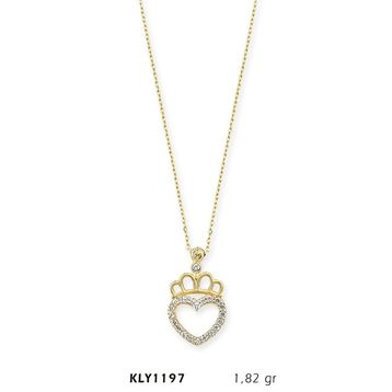 Harem Altın KLY1197 14 Ayar Altın Kral Tacı Kalp Kolye