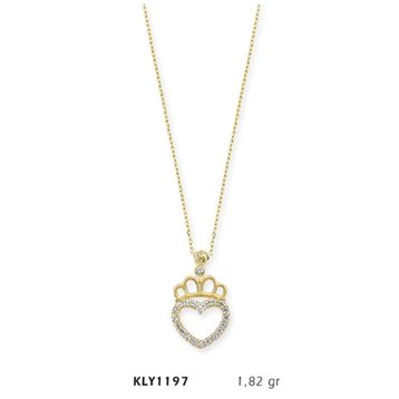 Harem Altın KLY1197 14 Ayar Altın Kral Tacı Kalp Kolye