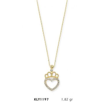 Harem Altın KLY1197 14 Ayar Altın Kral Tacı Kalp Kolye