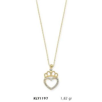 Harem Altın KLY1197 14 Ayar Altın Kral Tacı Kalp Kolye
