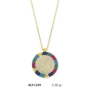 Harem Altın KLY1239 14 Ayar Altın Rengarenk Çerçeveli Daire Kolye