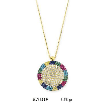 Harem Altın KLY1239 14 Ayar Altın Rengarenk Çerçeveli Daire Kolye
