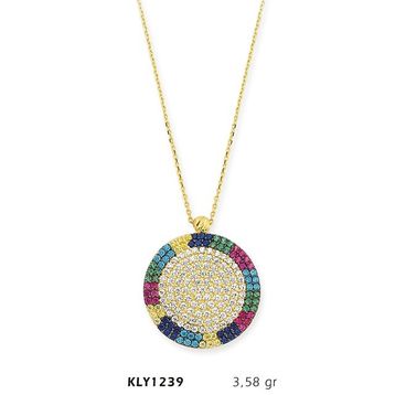 Harem Altın KLY1239 14 Ayar Altın Rengarenk Çerçeveli Daire Kolye