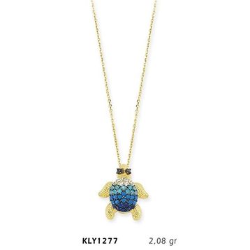 Harem Altın KLY1277 14 Ayar Altın Mavi Kaplumbağa Kolye