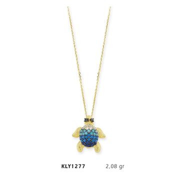 Harem Altın KLY1277 14 Ayar Altın Mavi Kaplumbağa Kolye