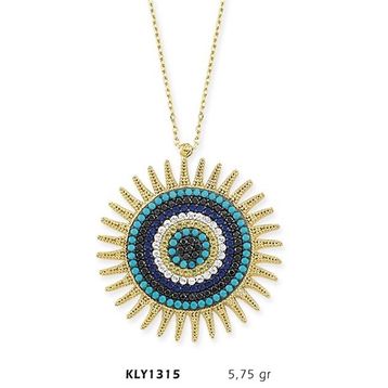 Harem Altın KLY1315 14 Ayar Altın Nazar Boncuğu Güneş Kolye