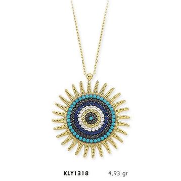 Harem Altın KLY1318 14 Ayar Altın Nazar Boncuğu Güneş Kolye