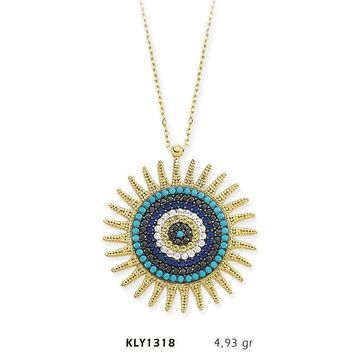 Harem Altın KLY1318 14 Ayar Altın Nazar Boncuğu Güneş Kolye
