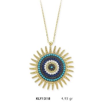 Harem Altın KLY1318 14 Ayar Altın Nazar Boncuğu Güneş Kolye