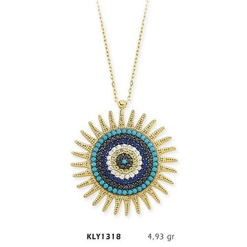 Harem Altın KLY1318 14 Ayar Altın Nazar Boncuğu Güneş Kolye