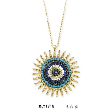 Harem Altın KLY1318 14 Ayar Altın Nazar Boncuğu Güneş Kolye
