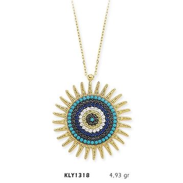 Harem Altın KLY1318 14 Ayar Altın Nazar Boncuğu Güneş Kolye