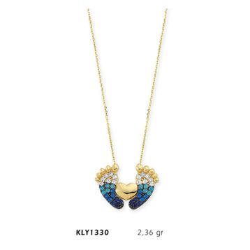 Harem Altın KLY1330 14 Ayar Altın Mavi Bebek Ayağı Kolye