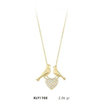Harem Altın KLY1705 14 Ayar Kuş Motifli Kalpli Kolye