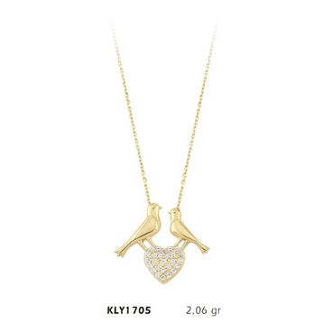 Harem Altın KLY1705 14 Ayar Kuş Motifli Kalpli Kolye