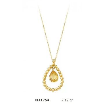 Harem Altın KLY1754 14 Ayar Damla Taş Motifli Taşlı Kolye