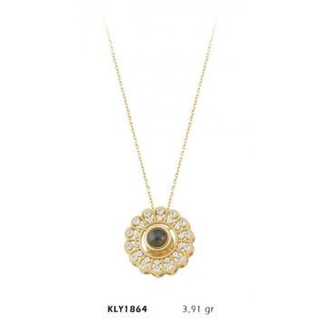 Harem Altın KLY1864 14 Ayar Altın 100 Dilde Seni Seviyorum Taşlı Halka Kolye