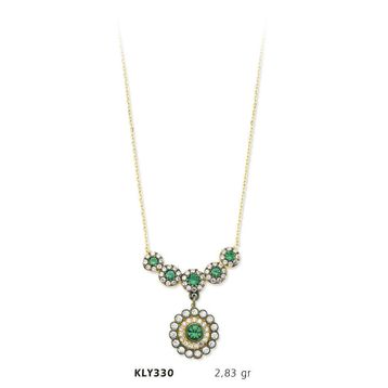 Harem Altın KLY330 14 Ayar Altın Yeşil Taşlı Kolye