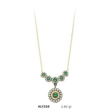 Harem Altın KLY330 14 Ayar Altın Yeşil Taşlı Kolye