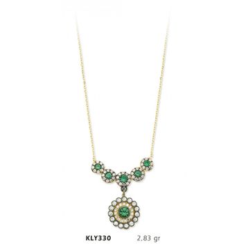 Harem Altın KLY330 14 Ayar Altın Yeşil Taşlı Kolye
