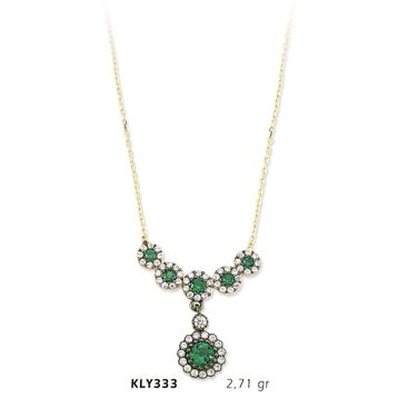 Harem Altın KLY333 14 Ayar Altın Yeşil Taşlı Kolye
