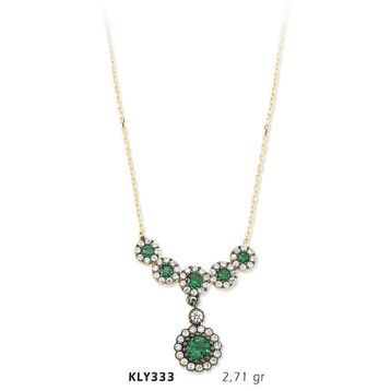 Harem Altın KLY333 14 Ayar Altın Yeşil Taşlı Kolye